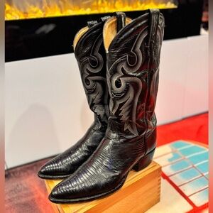 Vintage 1980s Tony lama teju lizard Men's Black Western Cowboy Boots sz 11 D